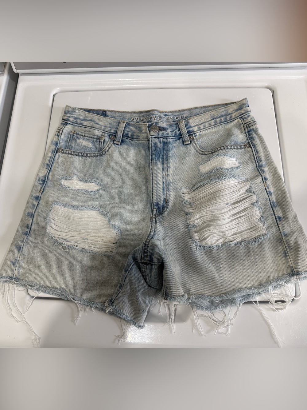 American Eagle Outfitters Light Wash Distressed Denim Shorts